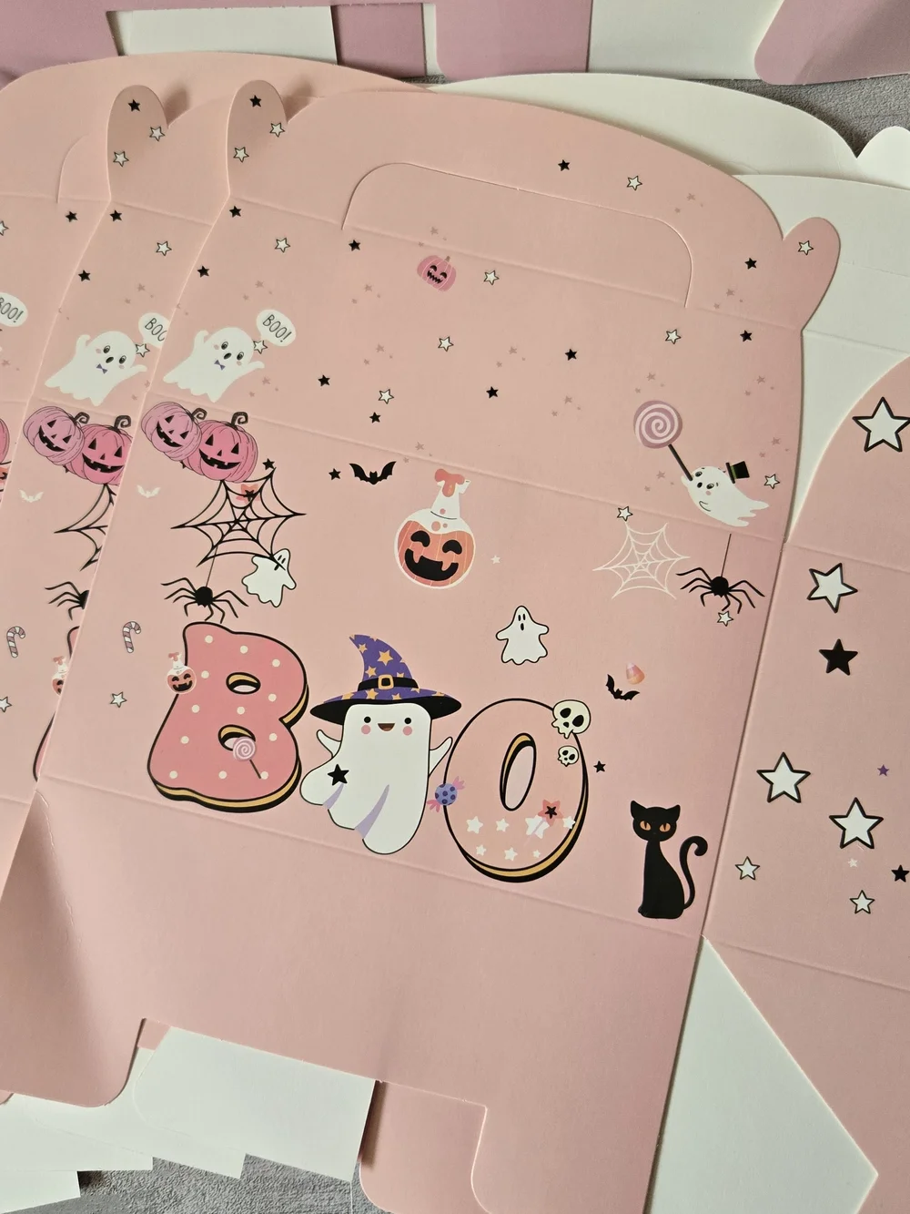 ​Pink Halloween Treat Boxes Pastel Boo Ghost Black Cat Party Favor Gift Box Set